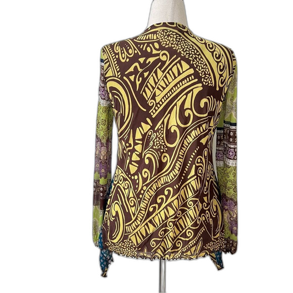 Anac by Kimi Asymmetrical Chic Art-to-Wear Long Paisley V-Neck Mesh Tunic Top XL - Picture 5 of 9